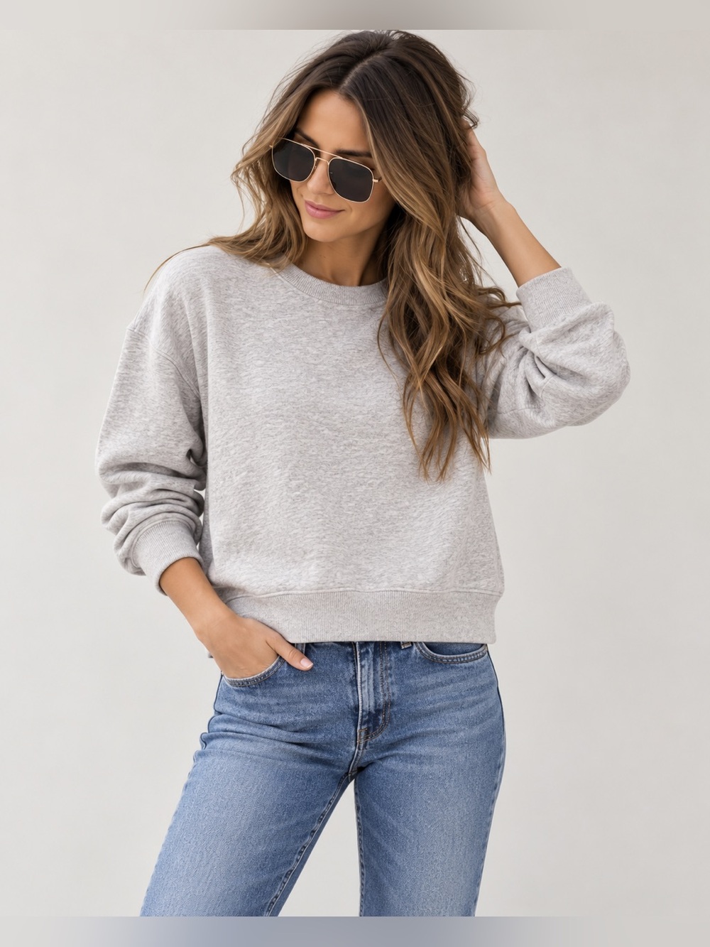 NWT Something Navy Lightweight Crewneck Sweatshirt - Heather Gray